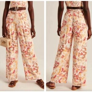 Abercrombie & Fitch Floral Wide-Leg Pants - Pink, Orange, Cream